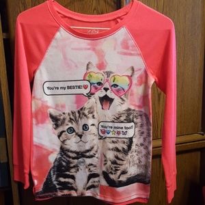 Girls size 12 kitty sweater, neon pink